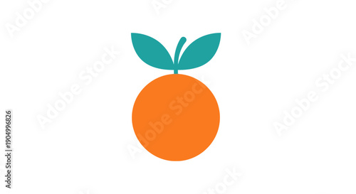 Simple orange fruit illustration with green leaves on a plain background viewed from the front