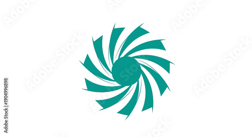 A stylized green spiral design rotating around a central point, illustration, abstract, modern, dynamic