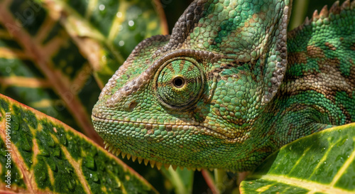 Macro from the eye of a green chameleao
