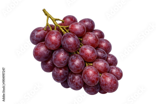 Bunch of red grapes on a stem, showing ripe, fresh fruit rich in vitamins, a sweet and healthy snack food ingredient with a transparent background