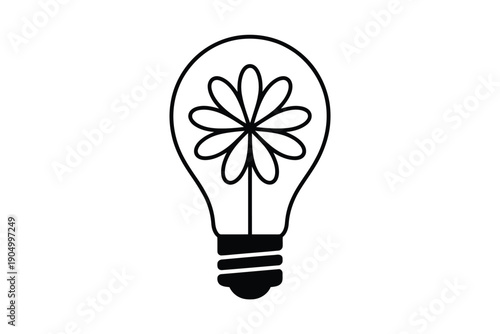 Creative lightbulb with a flower inside symbolizing innovative ideas blooming isolated on white background, Vector, illustration