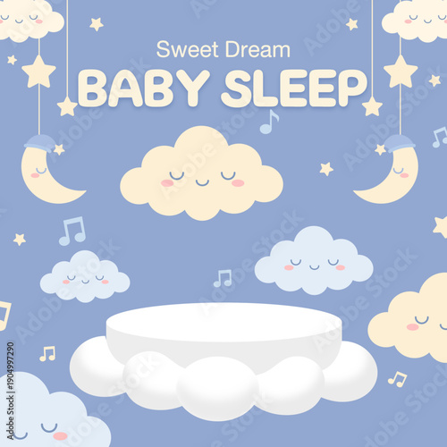 3D Baby Product Podium with Cute Clouds and Stars