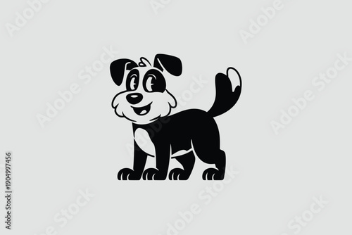 A cheerful cartoon dog sitting and looking to the side with a wagging tail isolated on white background, Vector, illustration