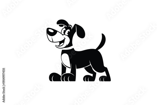 A cheerful cartoon dog sitting on a flat surface with a friendly expression isolated on white background, Vector, illustration