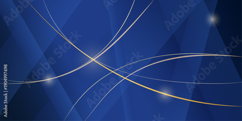 Luxury blue abstract background with golden flowing lines and premium metallic gradient design