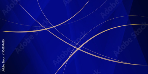 Luxury blue abstract background with golden flowing lines and premium metallic gradient design