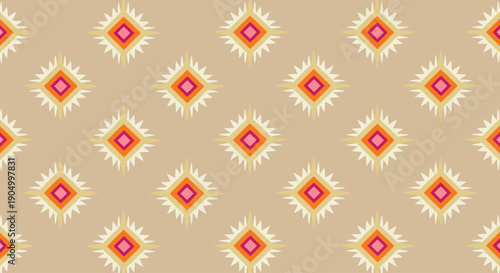 A repeating pattern of stylized diamond shapes with radial lines on a beige background viewed from directly above