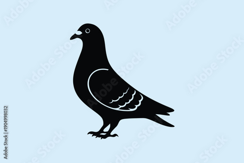 Silhouette of a pigeon standing on a plain background isolated on white background, Vector, illustration