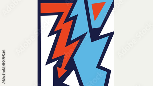 Stylized illustration of lightning bolts, dynamic energy, creative artwork, vibrant colors, and abstract design in a modern graphic style