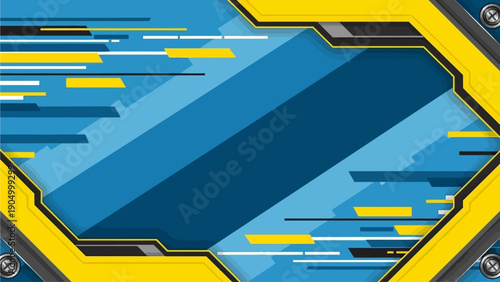 Futuristic graphic design with abstract shapes and vibrant colors on a digital interface from a top-down viewpoint