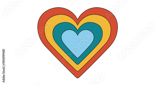 A stylized layered heart symbol illustration showcasing multiple emotions and love from a direct viewpoint
