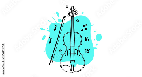 Illustration of a violin and bow surrounded by music notes in a creative environment