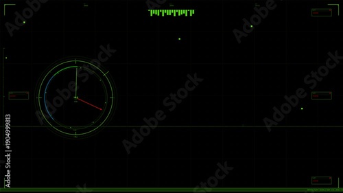 Hud animation scene displaying radar elements and indicators for navigation and tracking in a digital interface