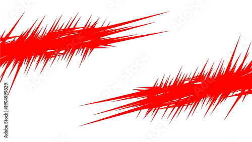 Dynamic red streaks of energy bursting forth from a stark minimalist background, conveying motion and intensity in a graphic illustration