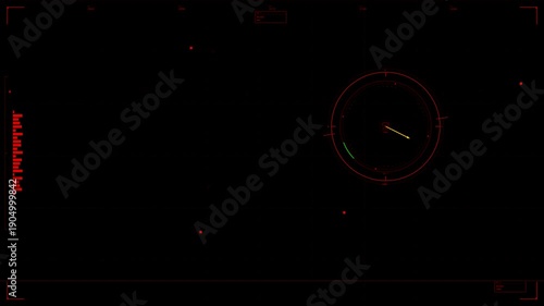Hud animation displaying various readings and indicators during a digital monitoring session in a dark environment