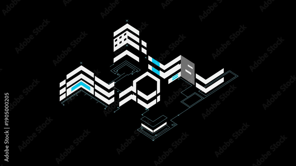 Obraz premium abstract technology background with geometric shapes arrows and circuit patterns symbolizing data flow and digital innovation.