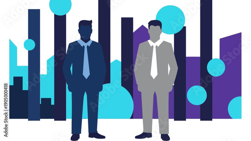 corporate businessmen standing by data charts representing business analytics financial strategy and market growth.