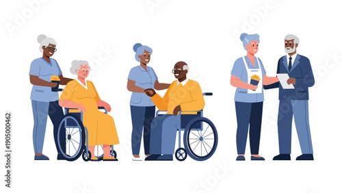 diverse caregivers offering compassionate elderly care and assistance to seniors promoting healthy aging social well-being and community support.