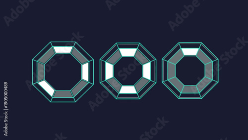 digital progress indicators incrementally lighting octagonal segments on a dark background perfect for modern user interface design.
