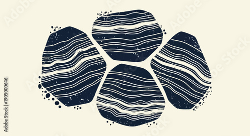 Geometric shapes with wavy patterns forming a flower-like composition viewed from directly above in a digital illustration