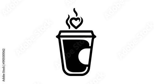 Coffee cup icon with heart smoke
