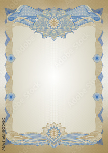 Elegant gold and blue guilloche background  for Weddings, Diplomas and Awards, Certificate