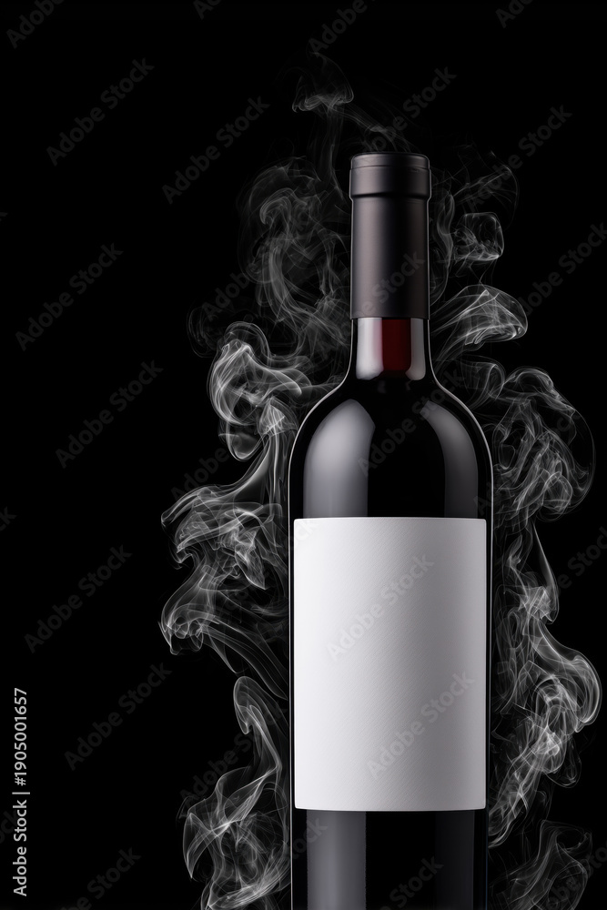 Fototapeta premium Red wine bottle with blank label and smoke