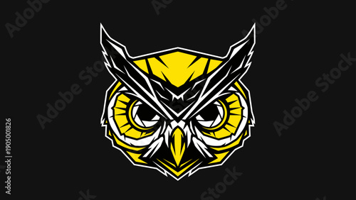 stylized owl head logo with fierce yellow black and white design perfect for esports gaming and dynamic brand identity creation.