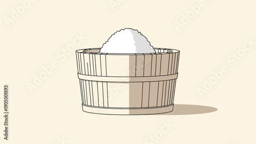 traditional japanese wooden bucket overflowing with white granular rice illustrating asian culinary culture and pure ingredients