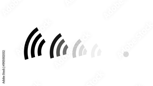 wireless signal strength icon with wi-fi bars fading from full to weak on white illustrating network connectivity and progress now.