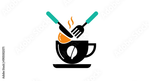 Coffee cup served with utensils concept