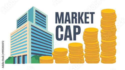 Market capitalization concept with coins isolated on transparent background.