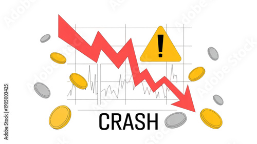 Stock market crash and financial loss isolated on transparent background.