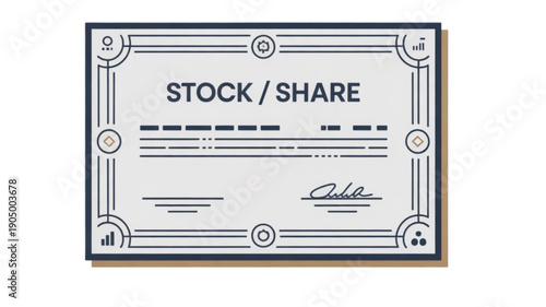 Stock share certificate document paper isolated on transparent background.