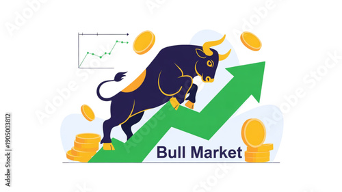 Bull Market Finance Trading Concept isolated on transparent background.