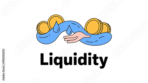 Hand holding water and coins liquidity isolated on transparent background.