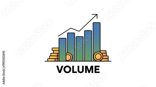 Business Growth Chart with Coins isolated on transparent background.