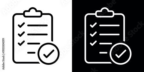 Clipboard check icon concept with flat Black White Background. Vector illustration.