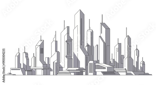 A futuristic cityscape with sleek skyscrapers.