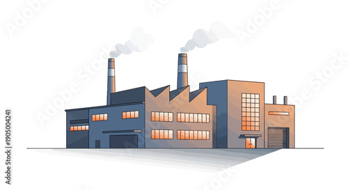 Industrial factory building with smokestacks.