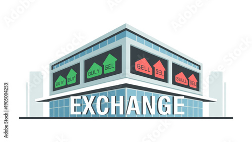 Stock Exchange Building Trading Floor isolated on transparent background.