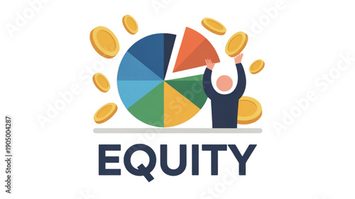 Businessman holding equity pie chart isolated on transparent background.