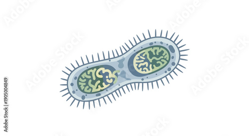 Microscopic bacteria or virus organism cell detailed illustration on isolated white background.
