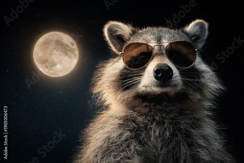 Wallpaper Mural Raccoon in Sunglasses Enjoys Night Under the Moon With Bright Stars in the Background Torontodigital.ca
