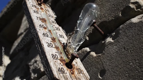 Thermometer showing high temperature with light bulb.