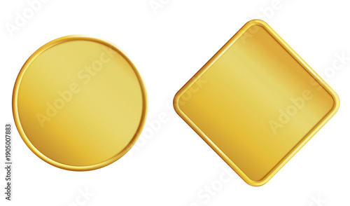 Fotografía Golden round and diamondshaped blank metal tokens isolated on transparent transp