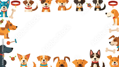 Colorful cartoon dogs and bones border for design