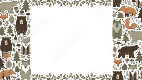 A border of forest animals and leaves on a for scrapbooking or card making