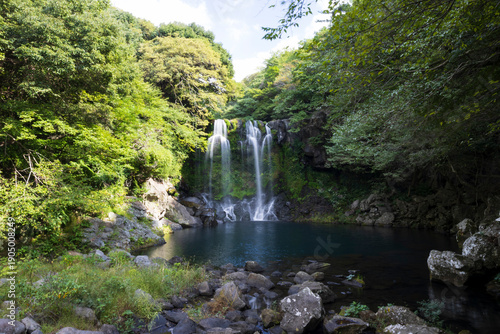 Jungmuncheon River waterfall on the island of Jeju, Korea