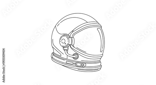 A line drawing of a motorcycle helmet with a visor and chin strap
